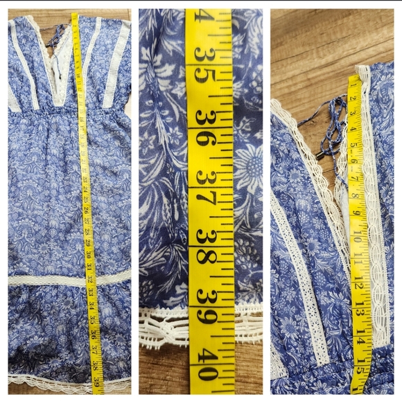 LOVE SAM Silk voile Mini Dress In Dream Floral lace cotton lined  blue cream S - Picture 11 of 16